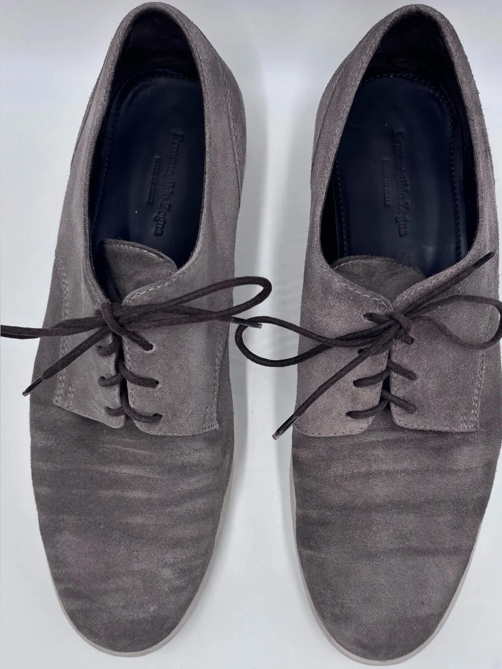 Ermenegildo Zegna Gray Suede Low -Top Derby Sneaker Shoes size 9 Made in Italy